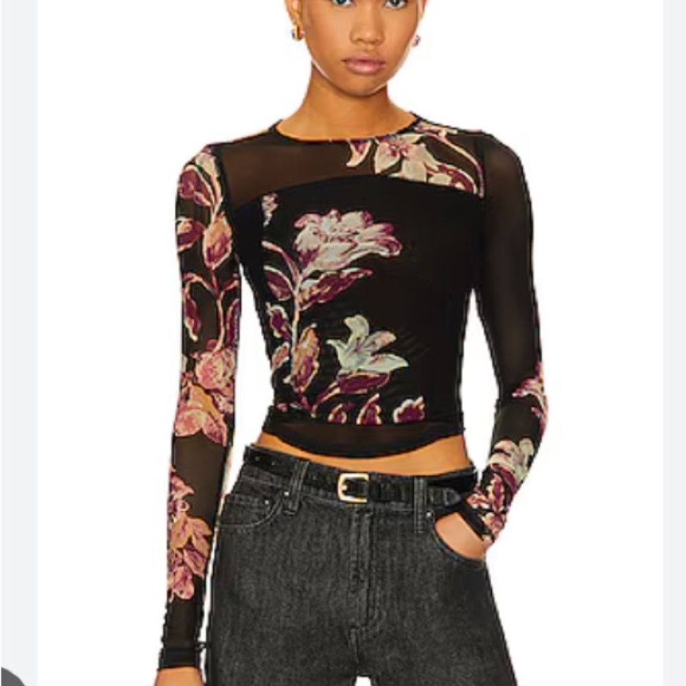 FP Garden Betty Floral Mesh Long Sleeve Top